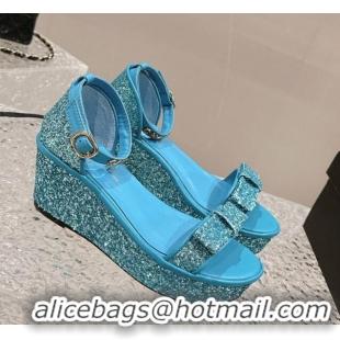 Best Price Chanel Glitters Wedge Sandals Blue 323001