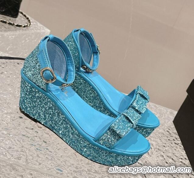 Best Price Chanel Glitters Wedge Sandals Blue 323001