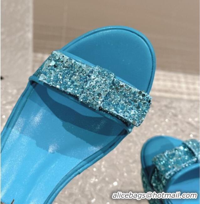 Best Price Chanel Glitters Wedge Sandals Blue 323001