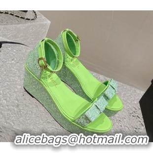 Shop Duplicate Chanel Glitters Wedge Sandals Green 0323003