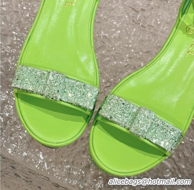 Shop Duplicate Chanel Glitters Wedge Sandals Green 0323003