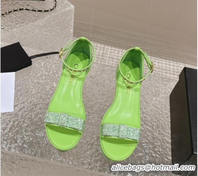 Shop Duplicate Chanel Glitters Wedge Sandals Green 0323003