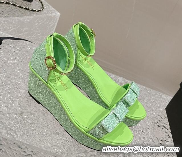 Shop Duplicate Chanel Glitters Wedge Sandals Green 0323003