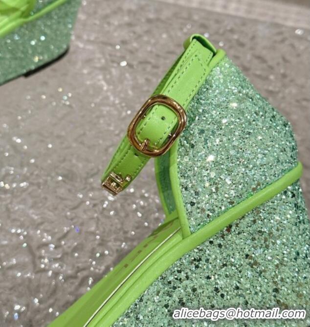 Shop Duplicate Chanel Glitters Wedge Sandals Green 0323003