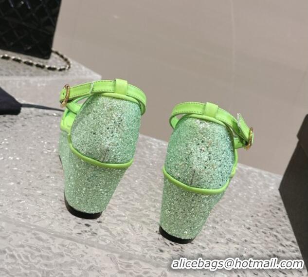 Shop Duplicate Chanel Glitters Wedge Sandals Green 0323003