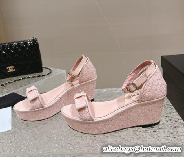 Low Price Chanel Glitters Wedge Sandals Light Pink 0323004