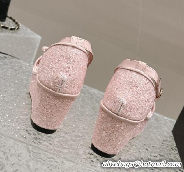 Low Price Chanel Glitters Wedge Sandals Light Pink 0323004