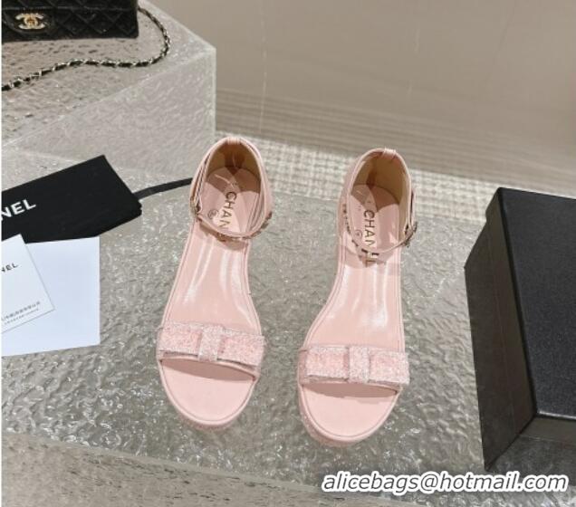 Low Price Chanel Glitters Wedge Sandals Light Pink 0323004