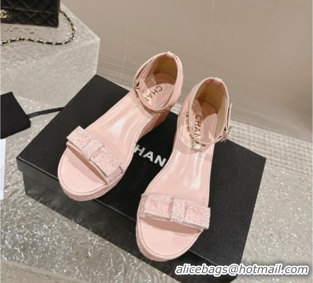 Low Price Chanel Glitters Wedge Sandals Light Pink 0323004