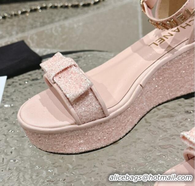 Low Price Chanel Glitters Wedge Sandals Light Pink 0323004