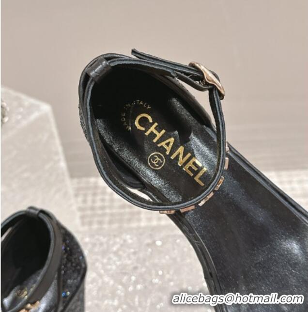 Best Product Chanel Glitters Wedge Sandals Black 0323005