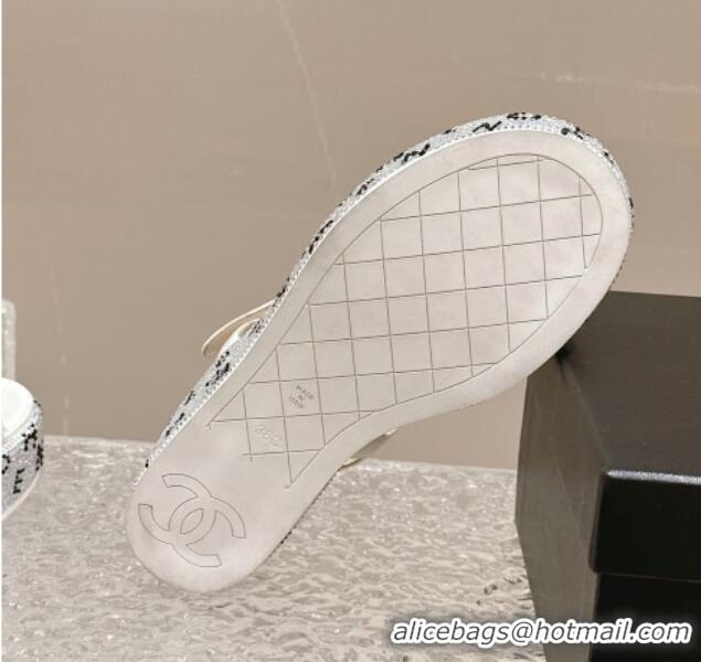 Most Popular Chanel Satin Wedge Sandals with Paved Crystals White 323006