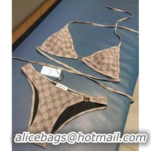 Trendy Design Gucci GG Supreme-print Triangle Bikini G7412 Beige