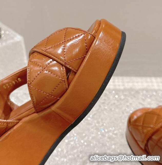 Popular Style Chanel Shiny Calfskin Wedge Sandals with Crystal CC G39918 Brown 323016