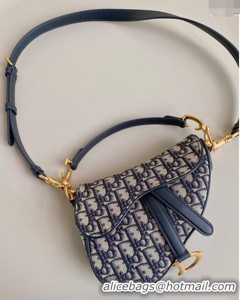 Top Grade Dior Mini Saddle Bag with Strap in Dior Oblique Jacquard CD8026 Blue 2023