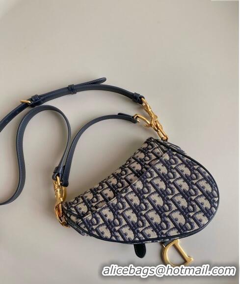 Top Grade Dior Mini Saddle Bag with Strap in Dior Oblique Jacquard CD8026 Blue 2023