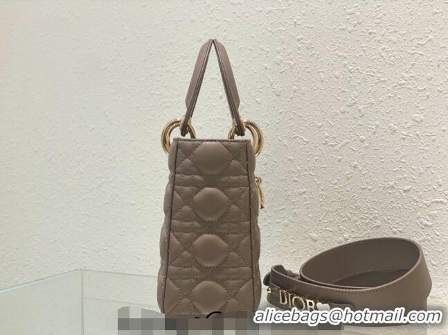 Unique Grade Dior Small Lady Dior My ABCDior Bag in Cannage Lambskin CD8028 Taupe Grey 2023