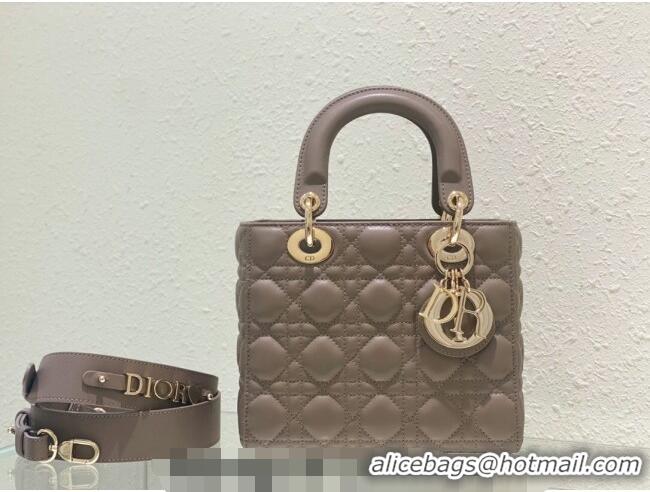 Unique Grade Dior Small Lady Dior My ABCDior Bag in Cannage Lambskin CD8028 Taupe Grey 2023