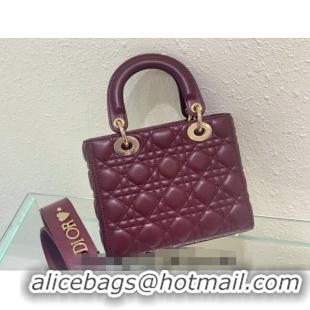 Pretty Style Dior Small Lady Dior My ABCDior Bag in Cannage Lambskin CD8028 Bordeaux 2023