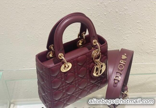 Pretty Style Dior Small Lady Dior My ABCDior Bag in Cannage Lambskin CD8028 Bordeaux 2023