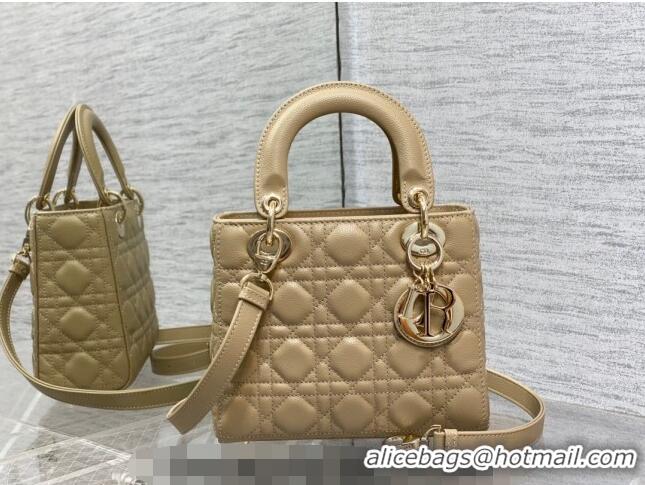 Famous Brand Dior Small Lady Dior Bag in Cannage Grained Calfskin 1228 Apricot 2023