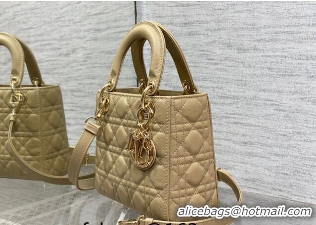 Famous Brand Dior Small Lady Dior Bag in Cannage Grained Calfskin 1228 Apricot 2023