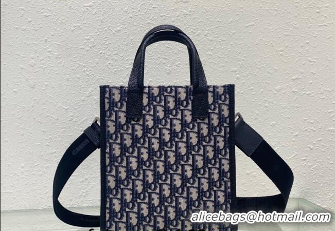 Promotional Dior Men's Safari North-South Small Tote Bag in Oblique Jacquard and Grained Calfskin CD8046 Beige and Blue 