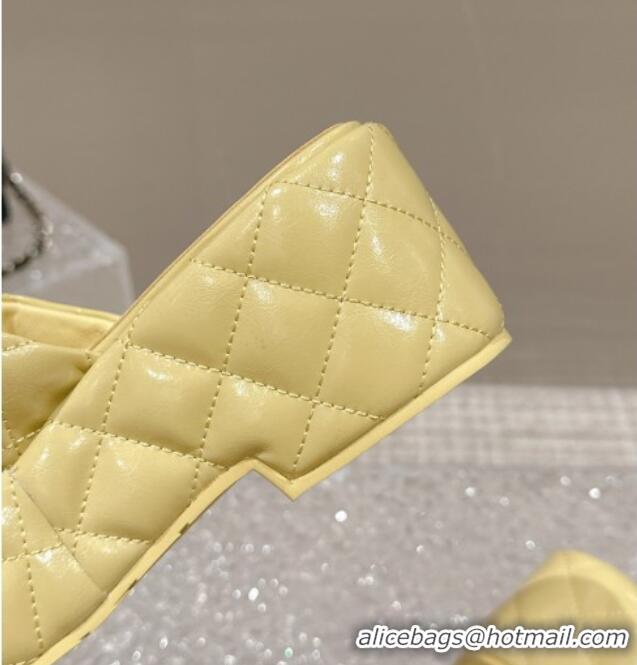 Good Looking Chanel Shiny Calfskin Wedge Slide Sandals with Metal-Tone Maxi-CC Yellow 323020