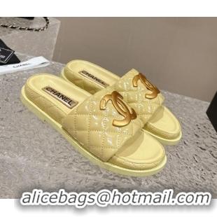 Purchase Chanel Patent Calfskin Slide Sandals with Metal-Tone Maxi-CC Yellow 323029