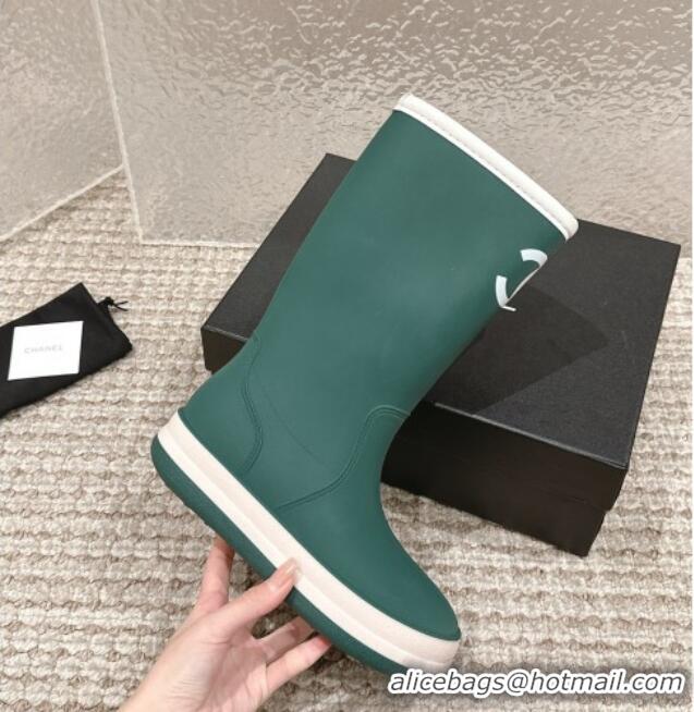 Top Design Chanel Rubber Platform Rain Boots with CC Green 323038