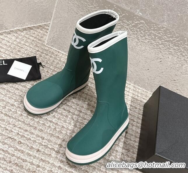 Top Design Chanel Rubber Platform Rain Boots with CC Green 323038