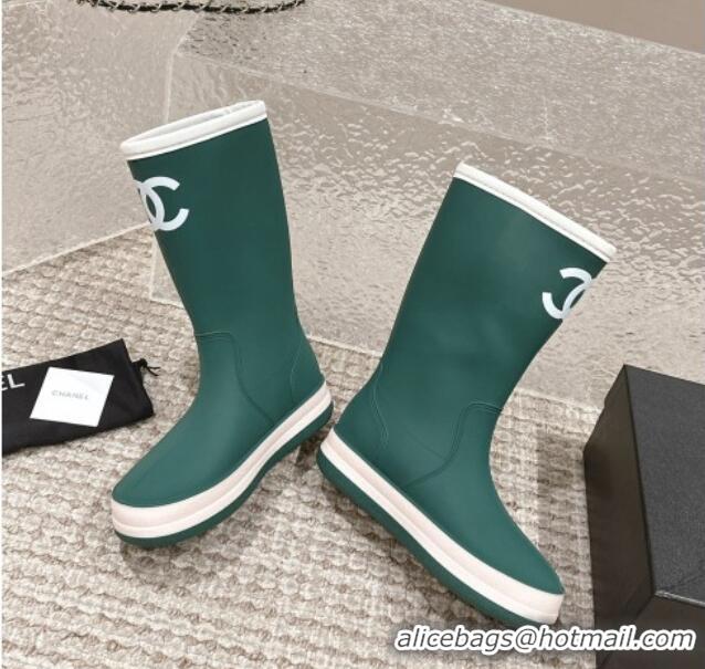 Top Design Chanel Rubber Platform Rain Boots with CC Green 323038