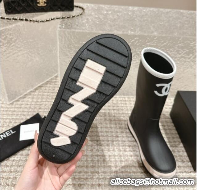 Luxurious Chanel Rubber Platform Rain Boots with CC Black 0323039