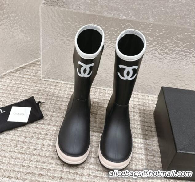 Luxurious Chanel Rubber Platform Rain Boots with CC Black 0323039