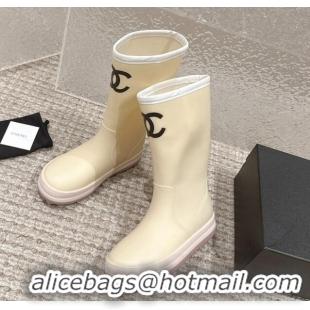 Cheap Price Chanel Rubber Platform Rain Boots with CC Light Beige 323040