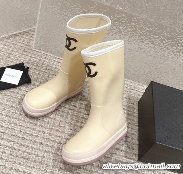 Cheap Price Chanel Rubber Platform Rain Boots with CC Light Beige 323040