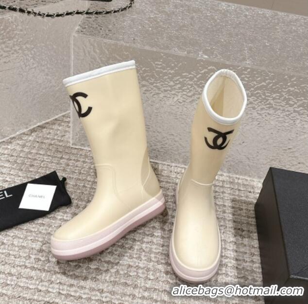 Cheap Price Chanel Rubber Platform Rain Boots with CC Light Beige 323040