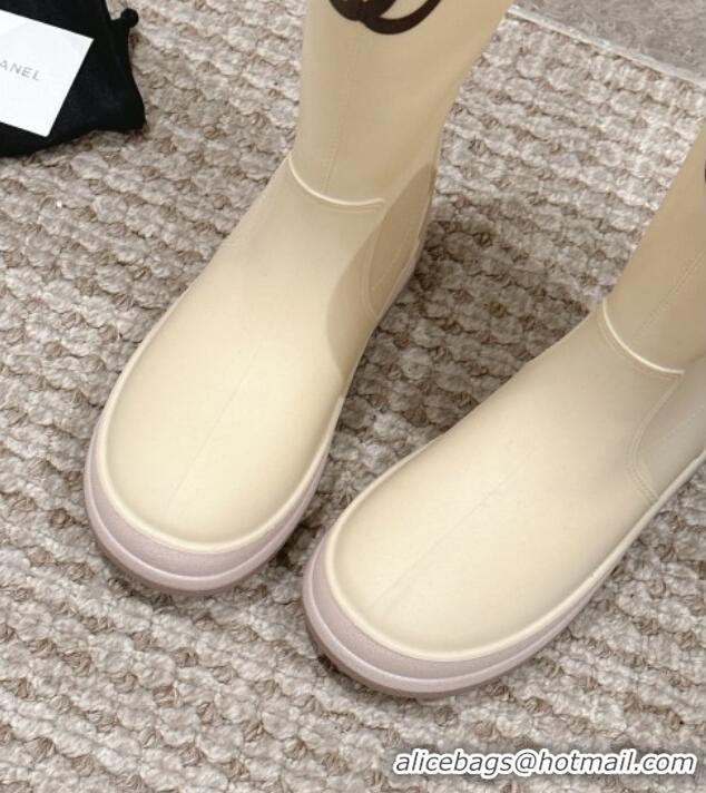 Cheap Price Chanel Rubber Platform Rain Boots with CC Light Beige 323040