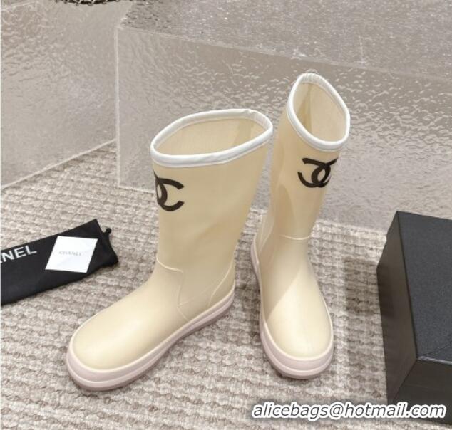 Cheap Price Chanel Rubber Platform Rain Boots with CC Light Beige 323040