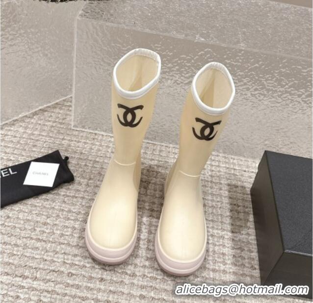 Cheap Price Chanel Rubber Platform Rain Boots with CC Light Beige 323040