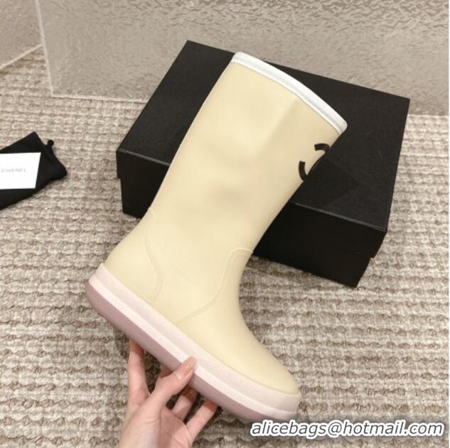 Cheap Price Chanel Rubber Platform Rain Boots with CC Light Beige 323040