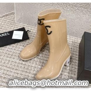 Lowest Cost Chanel patent Rubber Heel Rain Boots with CC Beige 323041