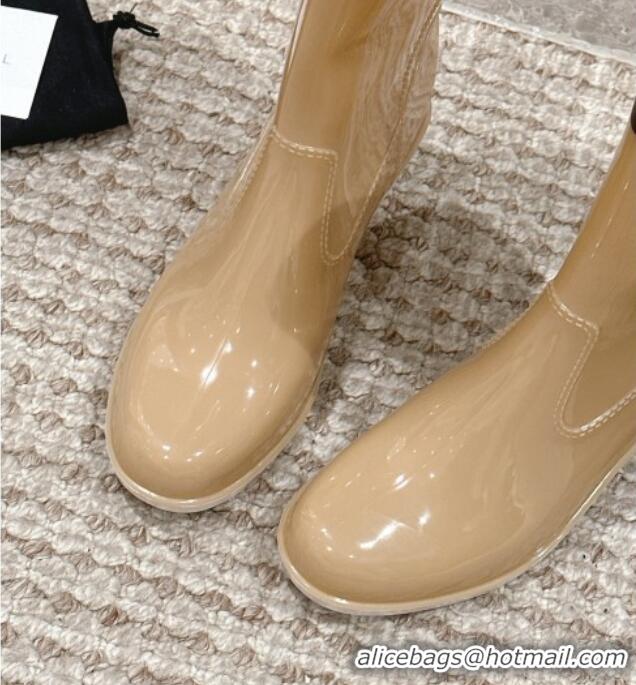 Lowest Cost Chanel patent Rubber Heel Rain Boots with CC Beige 323041