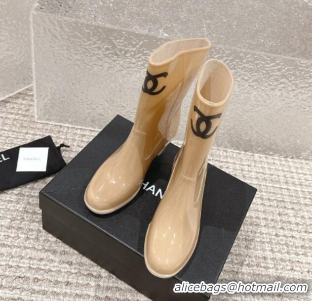 Lowest Cost Chanel patent Rubber Heel Rain Boots with CC Beige 323041