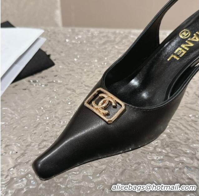 Good Looking Chanel Calfskin Slingback Pumps with Framed CC Black 323051