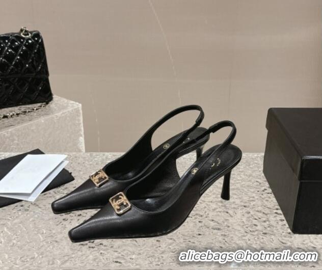 Good Looking Chanel Calfskin Slingback Pumps with Framed CC Black 323051