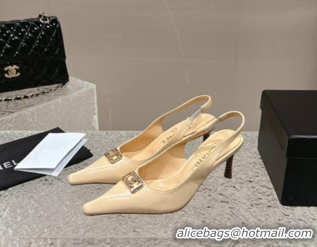 Most Popular Chanel Calfskin Slingback Pumps with Framed CC Beige 323052