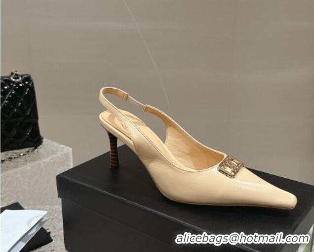 Most Popular Chanel Calfskin Slingback Pumps with Framed CC Beige 323052