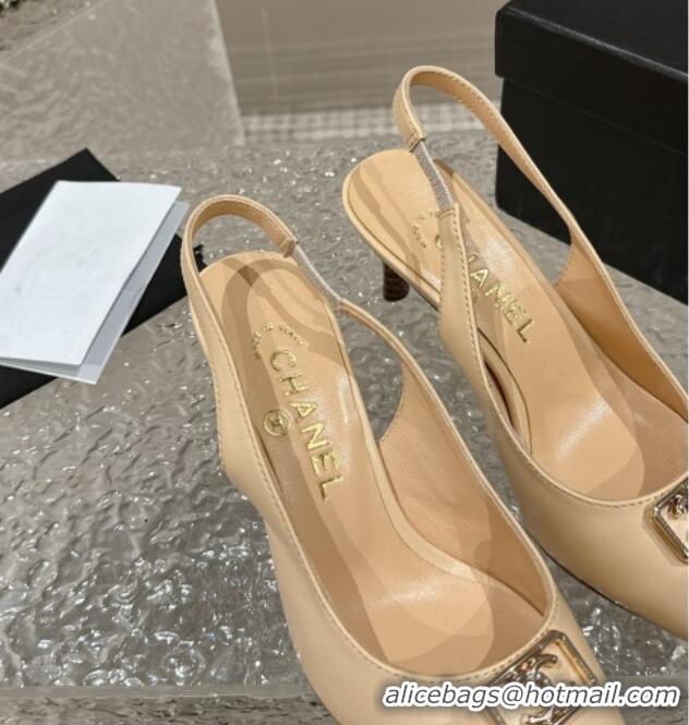 Most Popular Chanel Calfskin Slingback Pumps with Framed CC Beige 323052