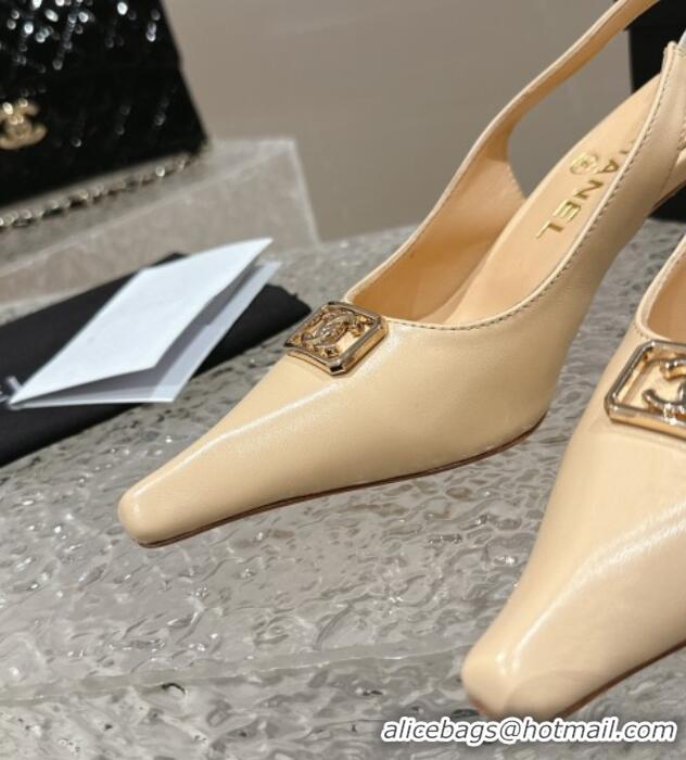 Most Popular Chanel Calfskin Slingback Pumps with Framed CC Beige 323052